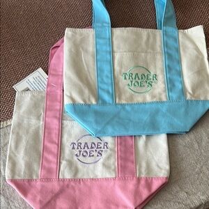 Trader Joe's Canvas Tote Bags - Pink and Blue